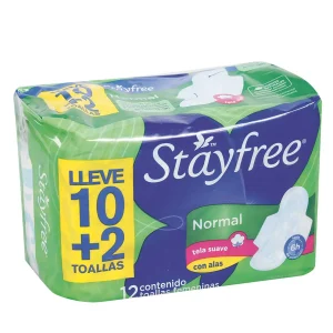 TOALLAS HIGIÉNICAS STAYFREE NORMAL CON ALAS X12 UNIDADES